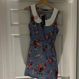 Floral Sleeveless Dress with White Collar new Allegra K